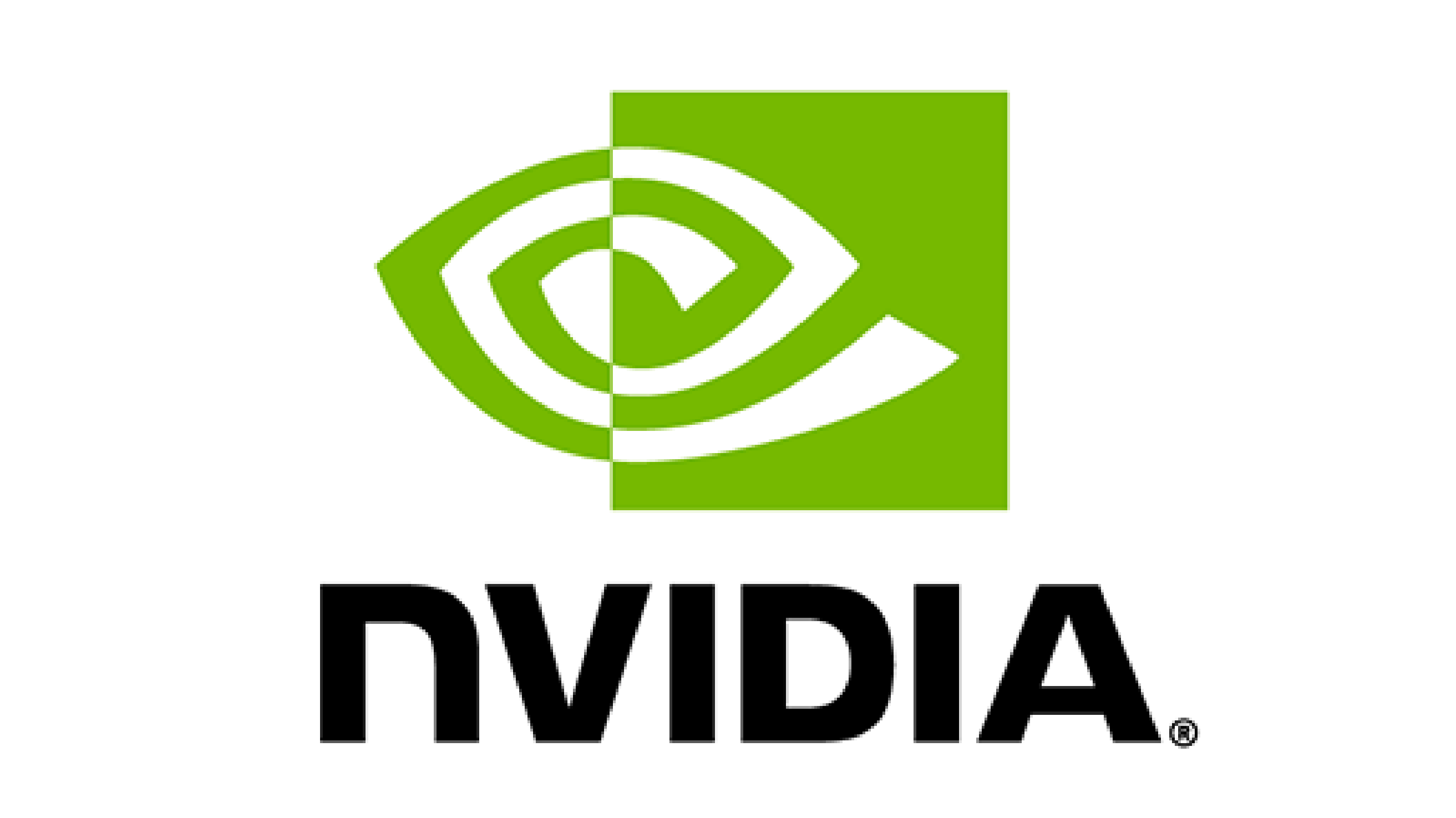 NVIDIA green and white circular shape similar to an eye over a green box.and white box