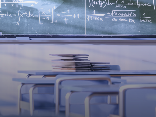 A photo of a classroom with math equations on the board.