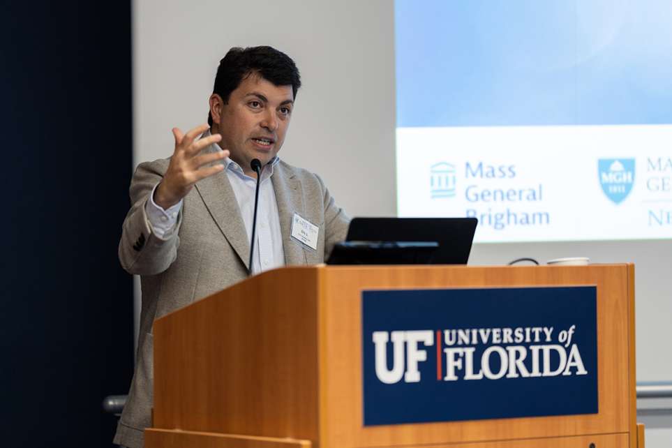 Eric Rosenthal, M.D., the Joseph & Leila Applebaum Visiting Professor at UF, and an associate professor of neurology at Harvard Medical School, served as the keynote speaker at UF's inaugural AI2Heal event.