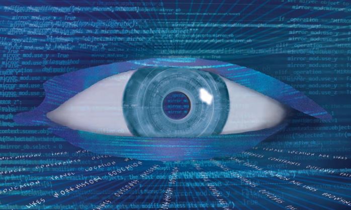 graphic of a blue eye with the digital background.