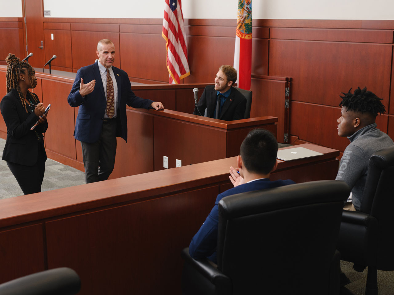 Students and professors holding a mock trial at the University of Florida.